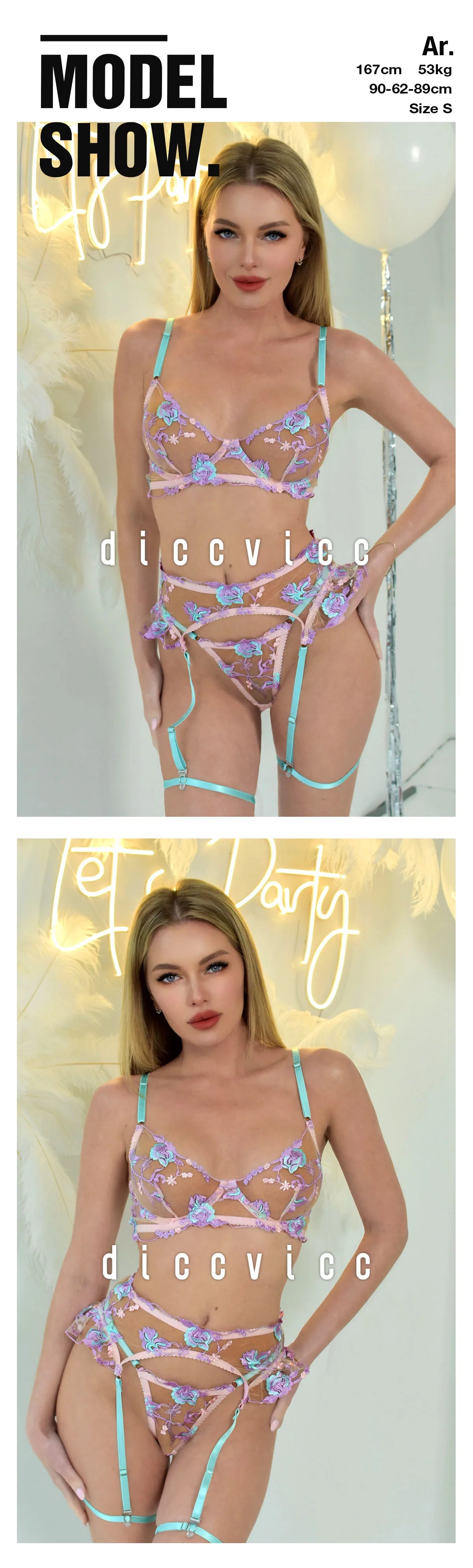 Diccvicc Embroidery Floral Lingerie See Through Sexy Lace Women Underwear Bra Thong Set Fancy Garter Intimate Kit Exotic Outfit