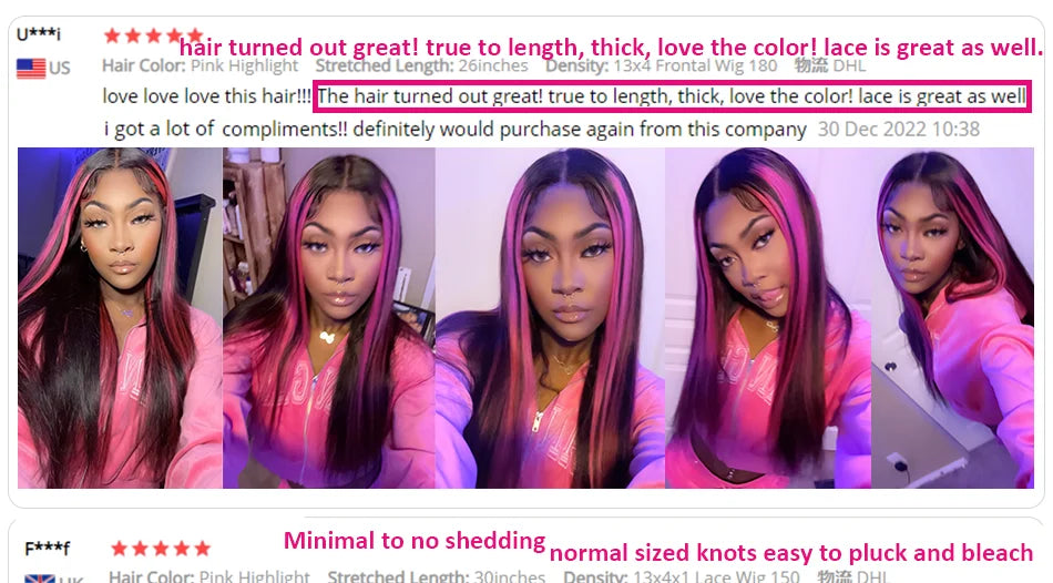 Pink Highlight 13x6 Lace Front Wig Pre Plucked Body Wave Colored Human Hair Wigs Transparent Peruvian Remy Hair For Black Women
