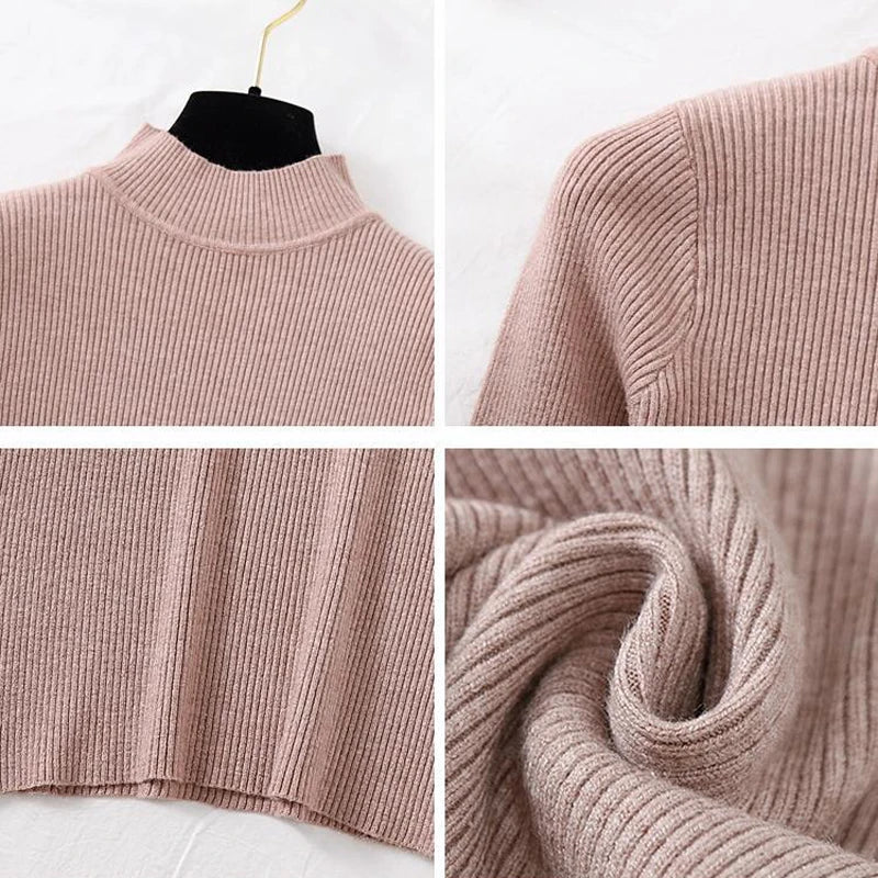 Autumn Winter Women Pullover Sweater Fashion Half Turtleneck Knitted Female Jumper Long Sleeve Winter Soft Elastic Tops