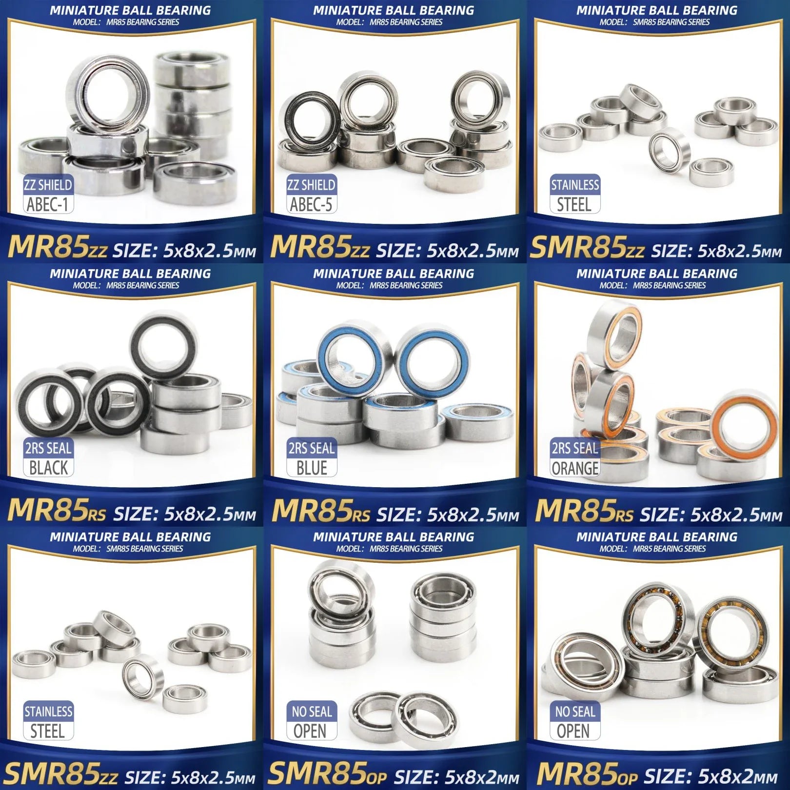 FUSHI MR85 ZZ Bearing 5x8x2.5 mm 10Pcs MR85ZZ RS 2RS MR85Open Handpiece Bearings For Video Card High Speed For Motor
