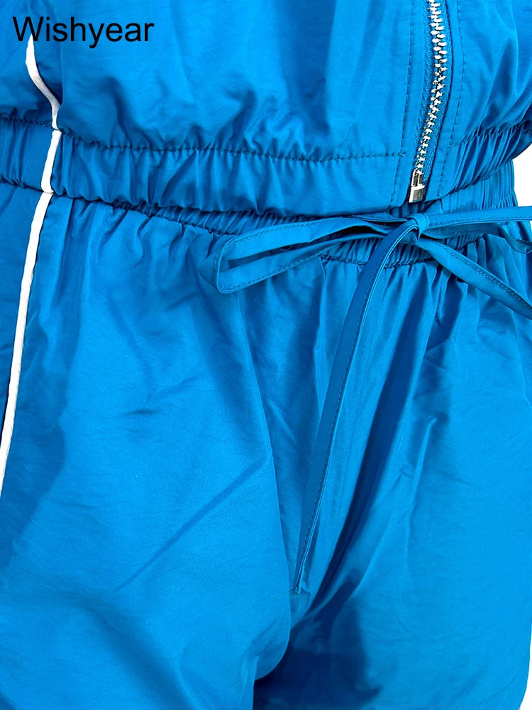 Fashion Tracksuit Stripe Women 2 Piece Set Lapel Sweatshirt Zip Jacket and Drawstring Shorts Suit Summer Sports Streetwear y2k