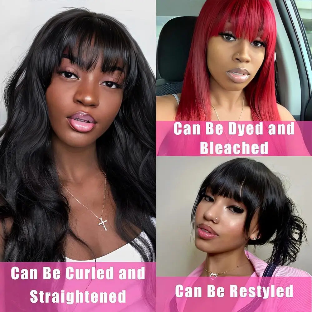 Wear Go Glueless Loose Body Wave Human Hair Wig With Bangs Full Machine Made With Bangs Brazilian Body Wave Wig Cheap On Sale