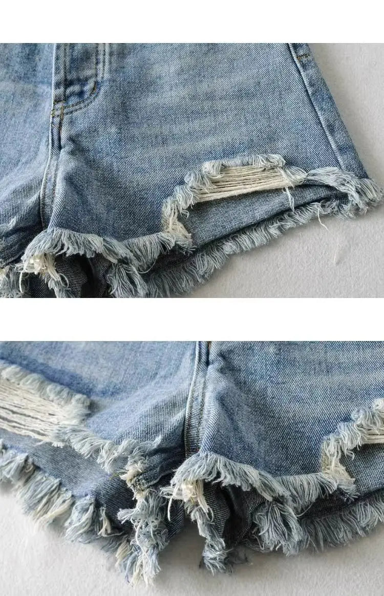 American Retro Washed and Old Rough Edge Torn Denim Shorts Sexy Hot Girl Style Denim Hot Pants Women