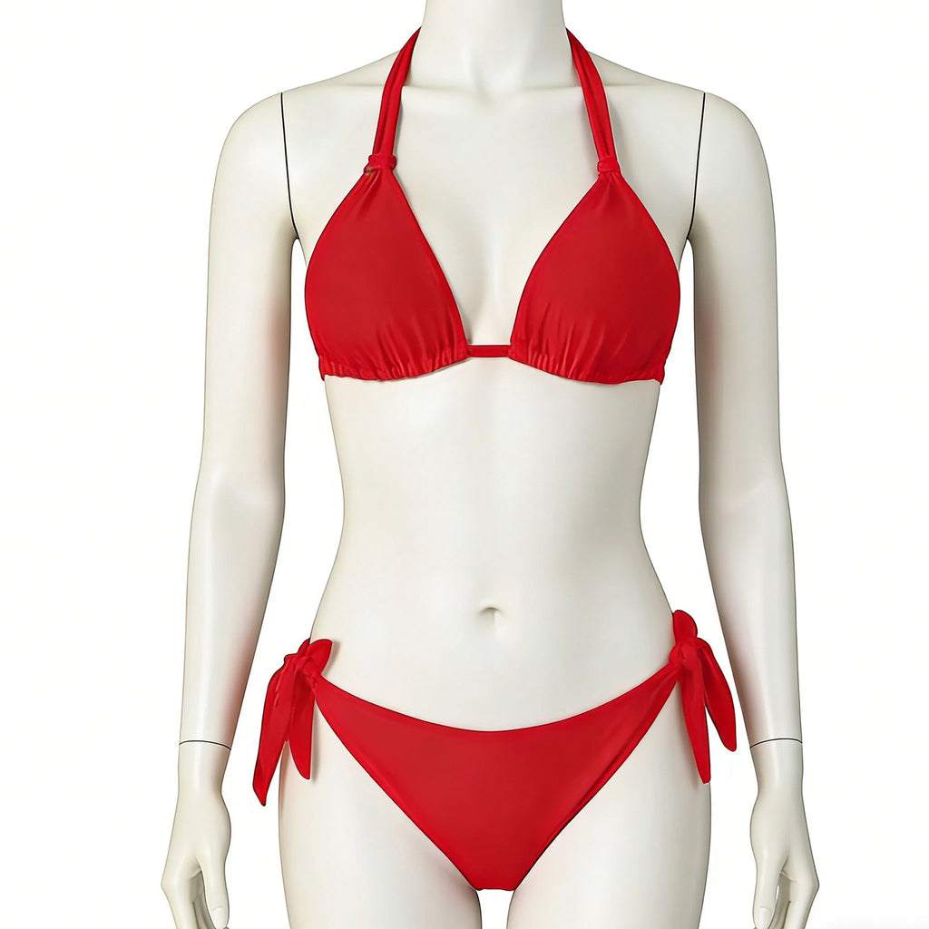 2026 Sexy Halter Low Waist Bikini Set Women's Triangle Thong Swimsuit Knot On The Edge Swimwear Bathing Suit Brazilian Biquinis