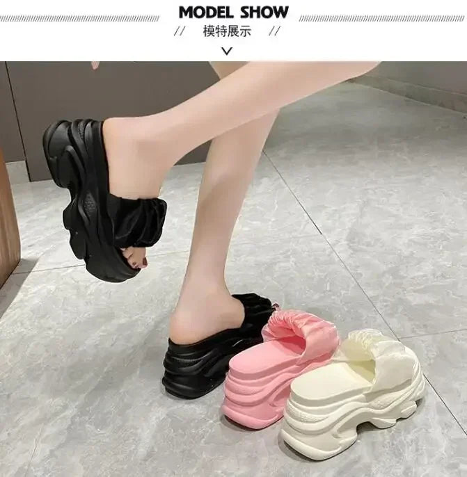 NEW Women Summer Chunky Sandal Platform Slipper 9CM High Heels Ladies Hollow Out Slides Beach Flip-Flop Woman Sandalias De Mujer