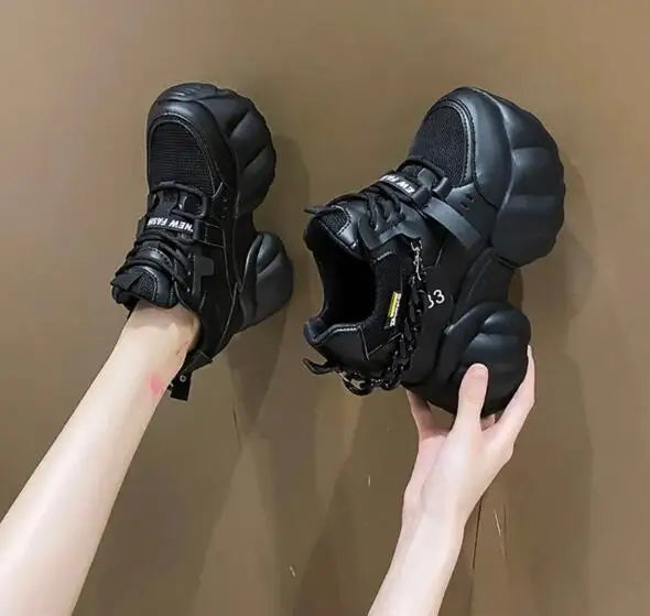 NEW Breathable Mesh 10CM Chunky Sneakers for Women Non Slip High Platform Sports Dad Shoes Woman Lace Up Thick Sole Casual Shoes
