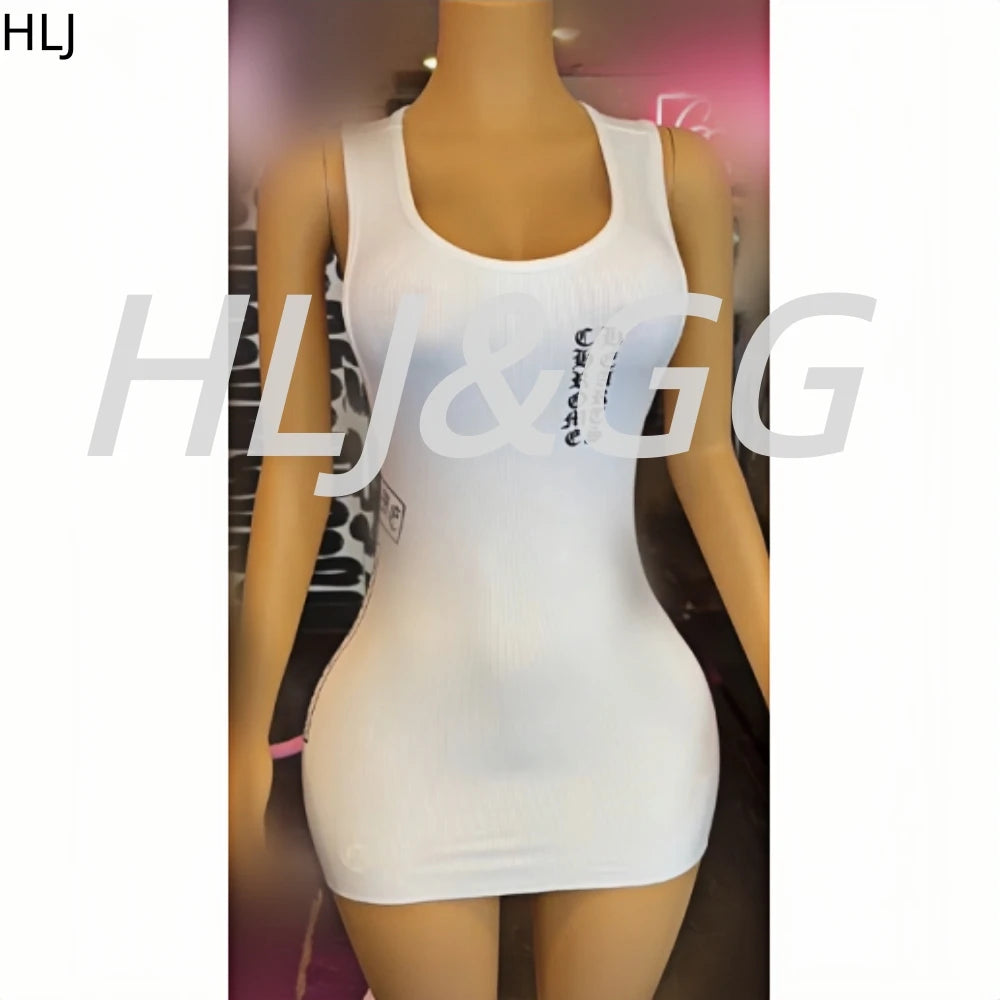 HLJ Summer New Letter Print Ribber Bodycon Mini Dresses Women Round Neck Sleeveless Slim Vestidos Fashion Y2K Streetwear BR 2026