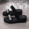 Luxury Silver Rhinestore Thick Bottom Black Sandals Women Summer 2026 Comfort Platform Beach Slippers Woman Wedge Heel Slippers