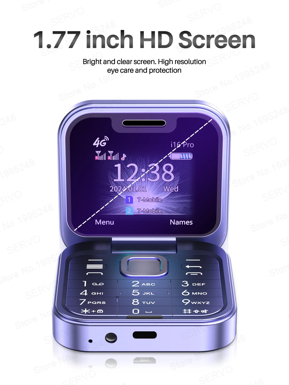 SERVO i16 Pro 4G LTE Mini Flip Mobile Phone Dual SIM Standby Call Recording Speed Dial FM Radio Blacklist Small Fold Cellphones