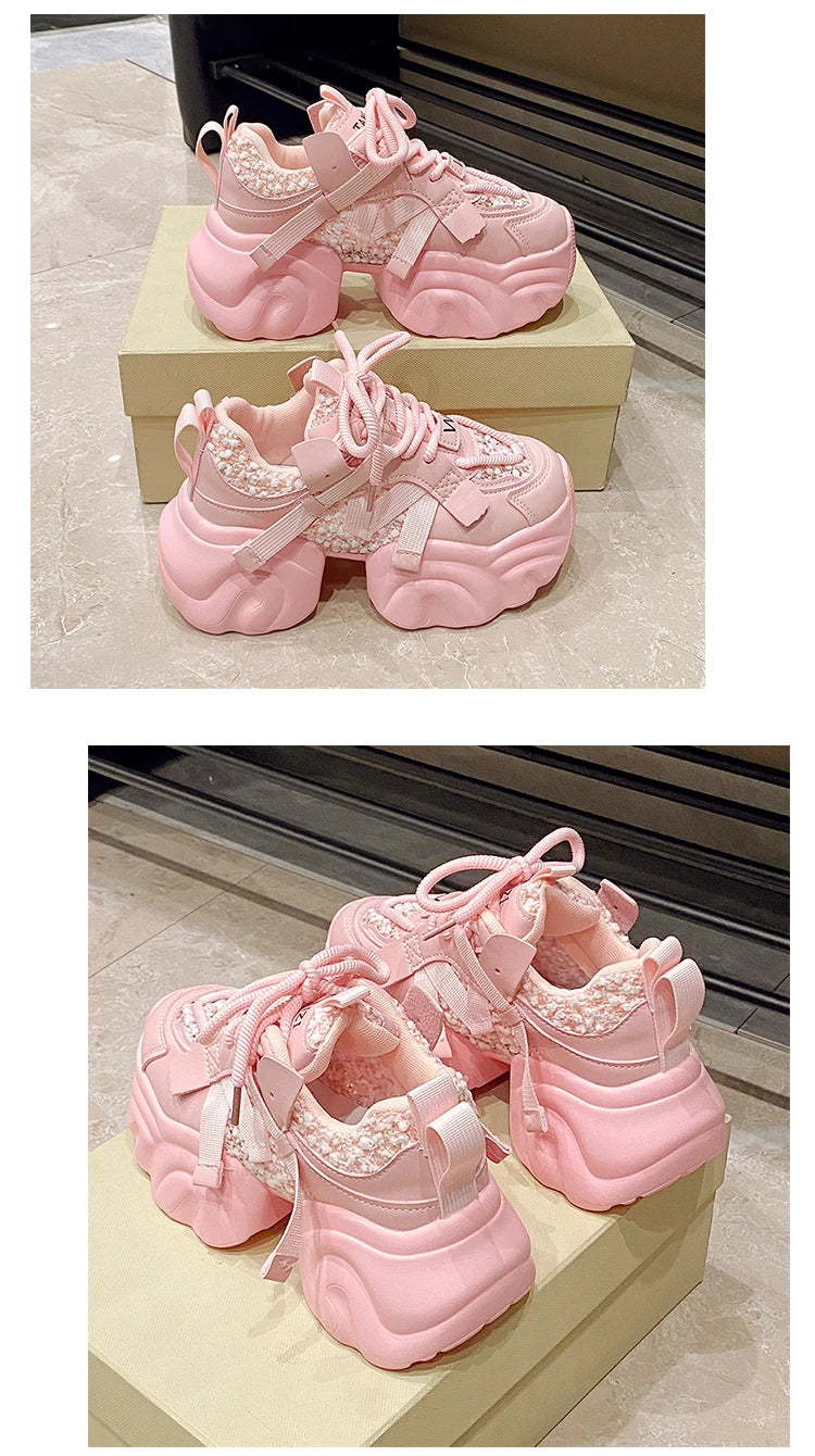 7CM Fashion Spring Autumn Sneakers Women Lace Up Chunky Platform Sports Dad Shoes Woman Comfort Casual Shoes Zapatillas Mujer