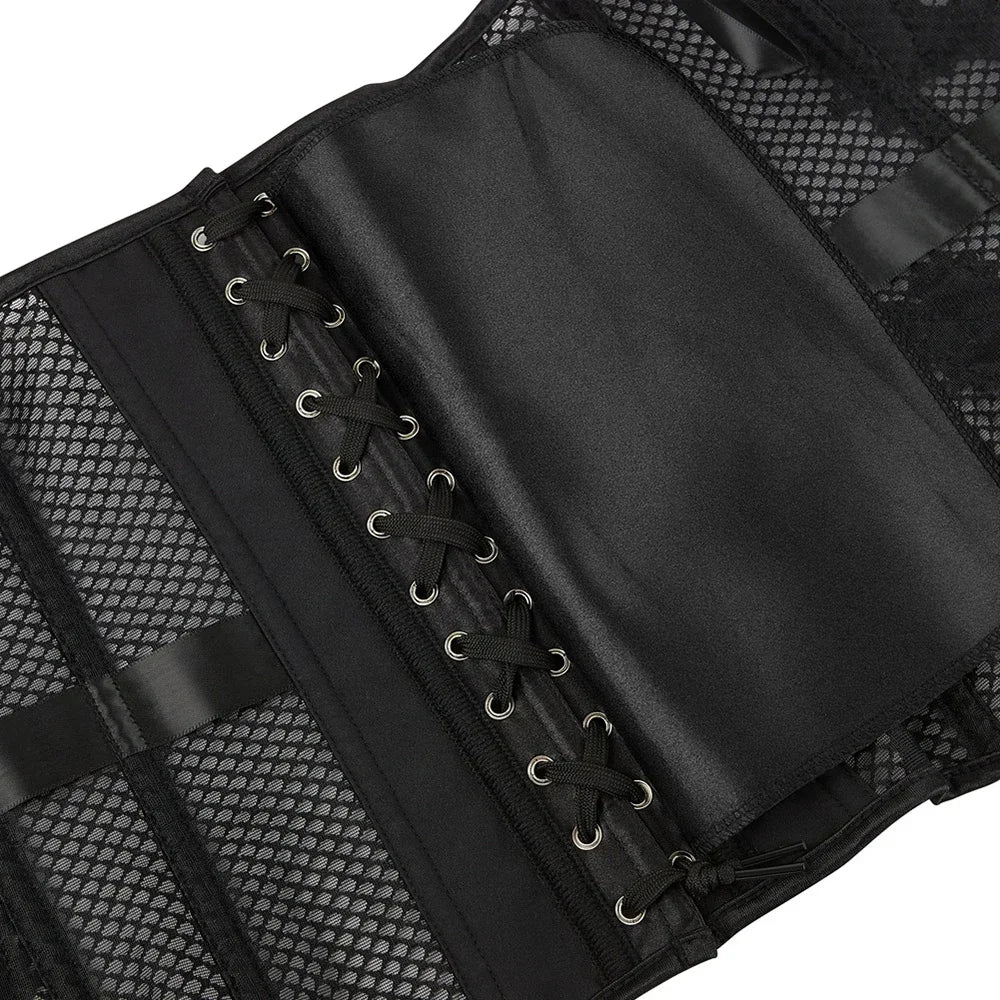 Women's Sexy Corsets and Bustiers Tops Plus Size Mesh Black Breathable Hollow Out Lingerie Corset Overbust Lace Up Corsets