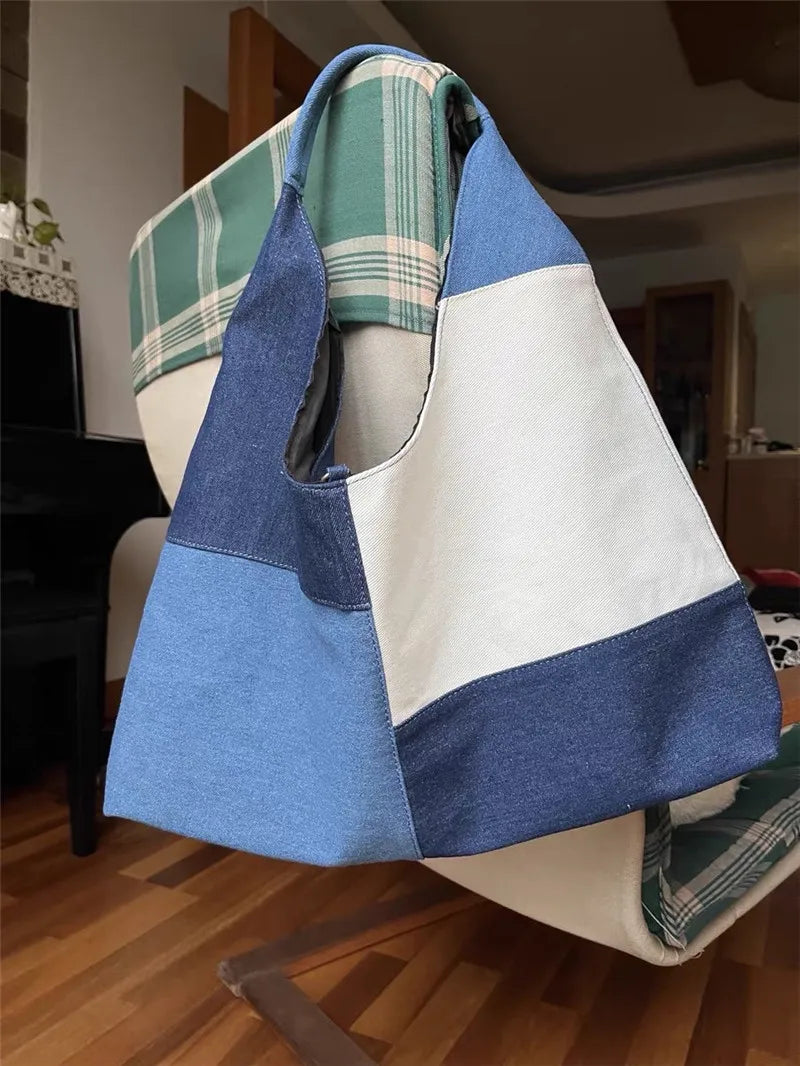 Patchwork Design Women Shoulder Bag Fashion Denim Female Handbags large capacity Jeans big Totes