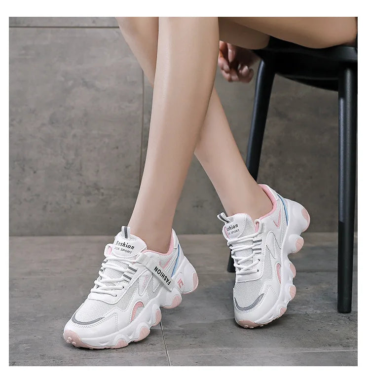 Zapatillas Mujer Sneakers Trendy Mesh Platform Sneakers Leather Shoes Breathable Socofy Casual Sports Shoes Women Flats 2023