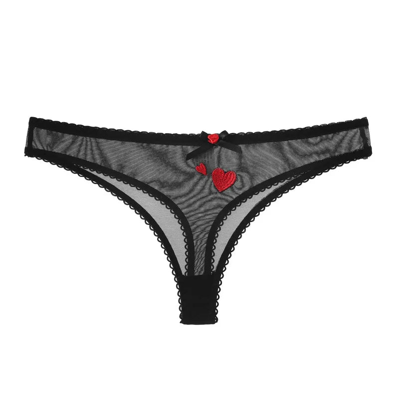 Meet'r Women Sexy Lace Lingerie Temptation Low-waist Panties Heart Ins Embroidery Transparent Thong Seamless Sweet Underwear