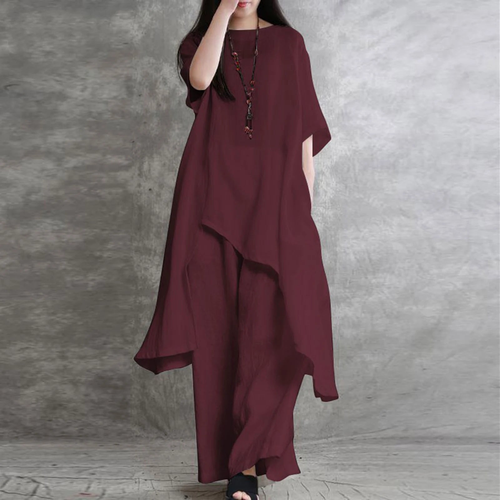 Simple Women Tops Pants Set Cotton Blend Short Sleeve Breathable Elastic Waist Outfit Suit  T-shirt Pants Set Comfy