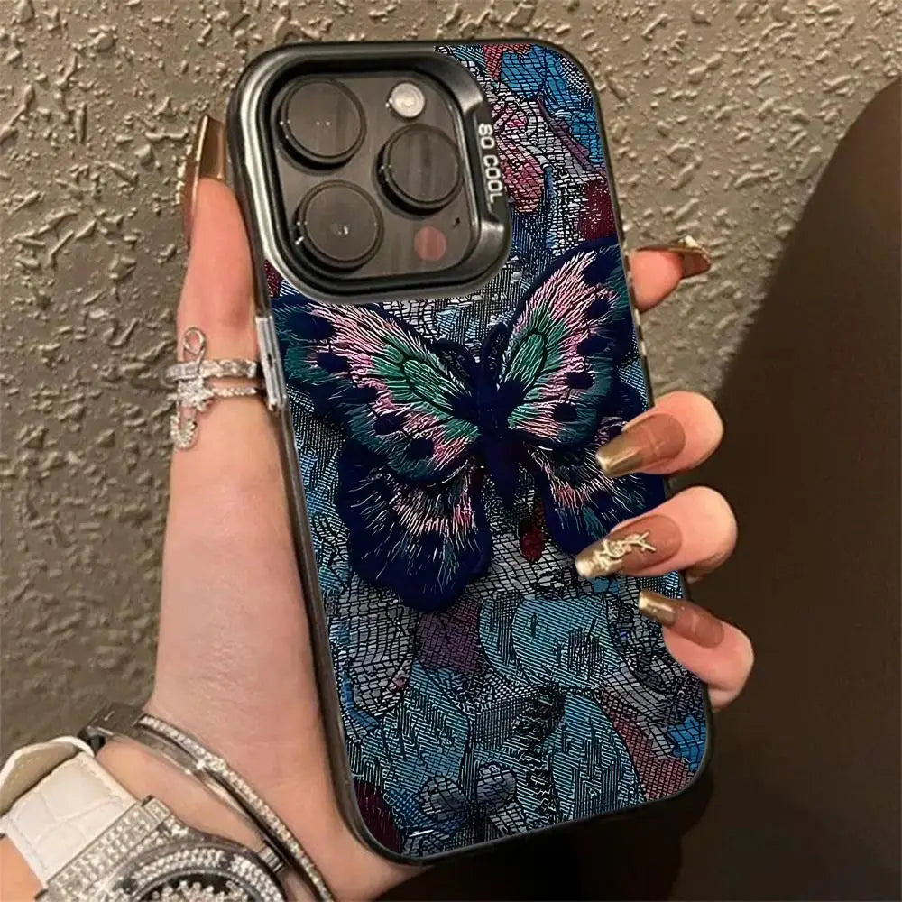 Retro butterfly pattern Phone Case   for iPhone 16 15 14 13 Pro 12 11 Pro Xs X XR Max 8 7 SE Laser Hard PC+TPU Cases Back Cover