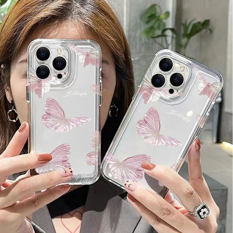 Butterfly Pattern Phone Case For iPhone 17 Cases iPhone 16 Pro Max 15 Plus 14 13 12 11 7 8 17E 16E XS XR X Transparent TPU Cover