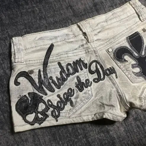 Y2k Summer Hot Girl Cowboy Shorts Women Harajuku Retro English Embroidered Super Shorts Fashion Gothic Punk Low Waist Shorts