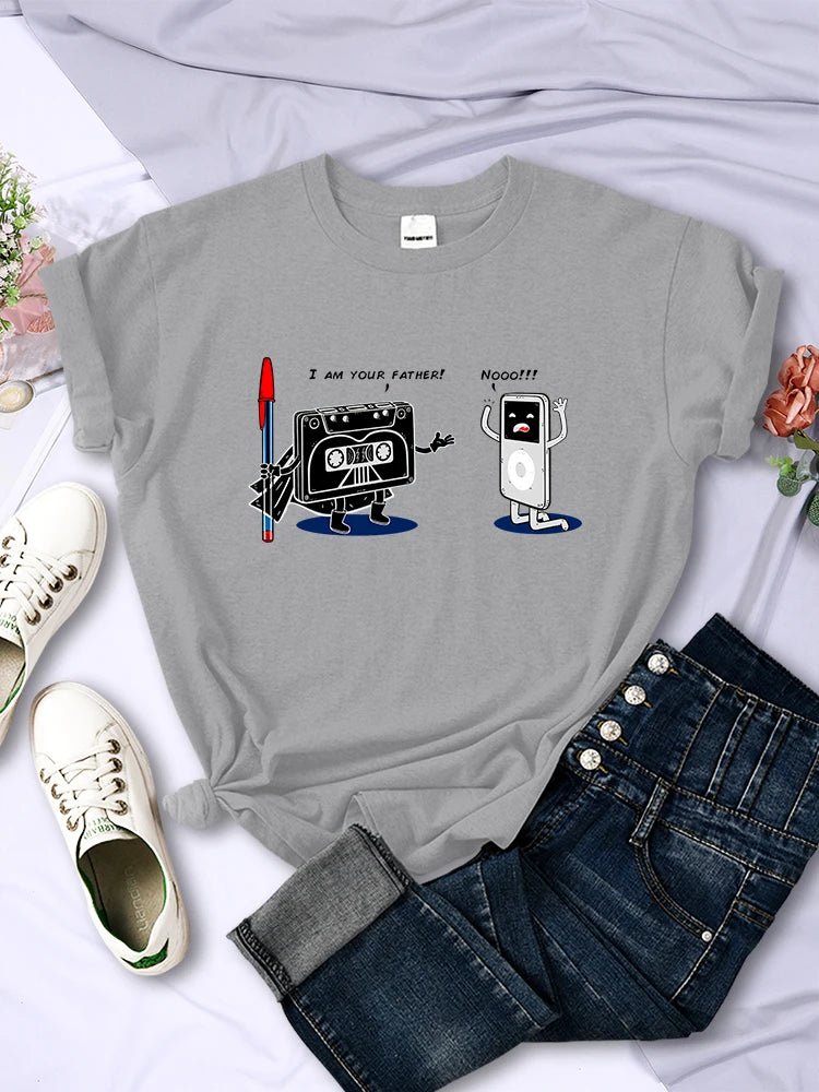 Funny Music Player Design T Shirt Woman Comfortable Creative Tee Fashion Street Style Tops Personality Summer T-Shirts