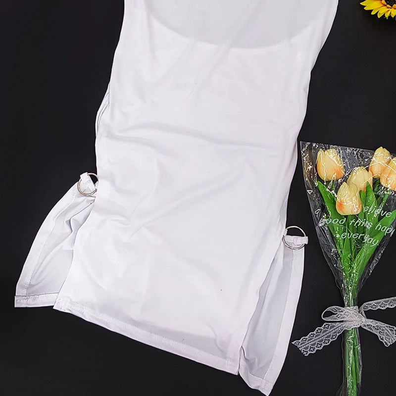 Women Sexy Dress Elegant Lady Sleeveless Ring Buckle Side High Slit Cutout Night Club Dresses Y2k Halter Mini Dress Streetwear