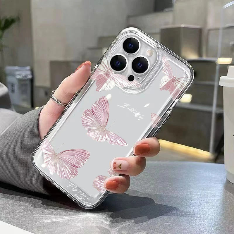 Butterfly Pattern Phone Case For iPhone 17 Cases iPhone 16 Pro Max 15 Plus 14 13 12 11 7 8 17E 16E XS XR X Transparent TPU Cover