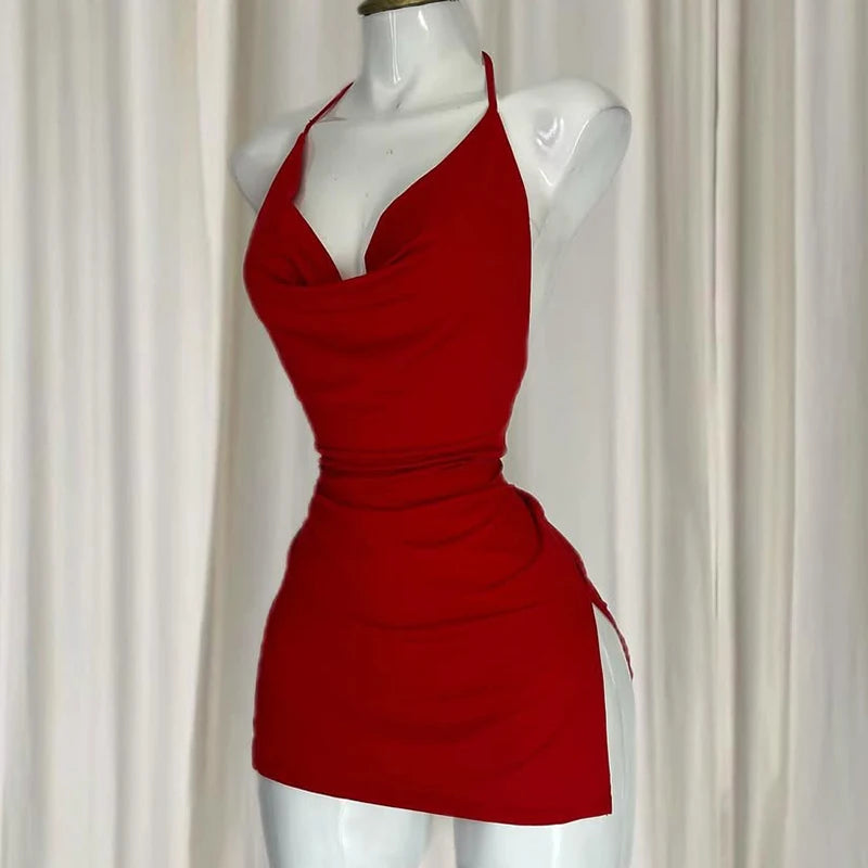 New Fashion Sexy Girl Dress Elegant Irregular Slim Sweet Korean Women Mini Dresses Nightclub V Neck Backless Bandage Dress