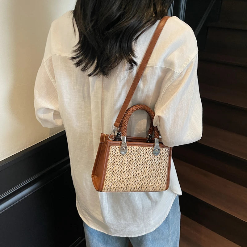 Designer Women Shoulder Bag Fashion Woven Handbag Purse Small Square Crossbody Bags 2025 Brand Straw Tote Bag Classic Ladies Bag