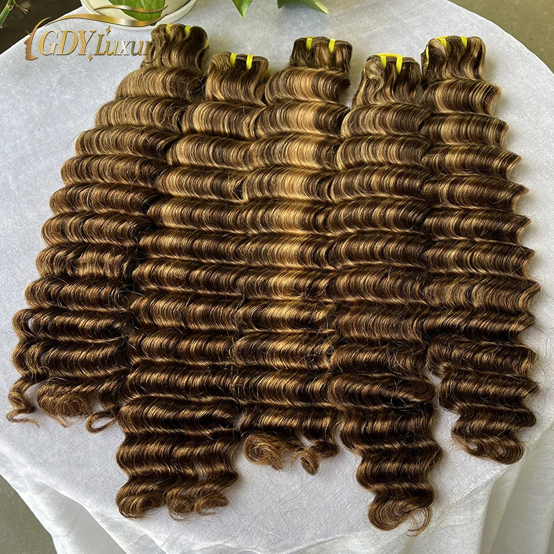 Raw P4/27 Highlight Deep Wave Bundles Ombre Brown Curly Human Hair Bundle Vietnamese Virgin hair 100% Human Hair Extensions