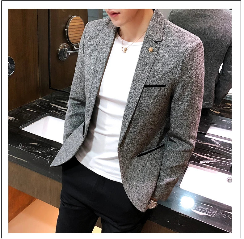 Men's Retro Casual Suit Jacket Blazers Business Formal Linen Suit Jacket High-quality Club Dress Formal Jacket Plus Size 4XL-M