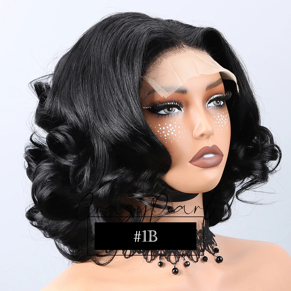 CrazyPearl P4/27 Highlight 5X5 Lace Closure Wigs Human Hair Bob Wigs Ombre Brown Blonde Body Loose Wave 16Inch Wigs For Woman