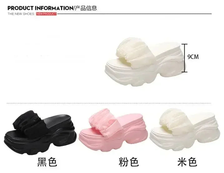 NEW Women Summer Chunky Sandal Platform Slipper 9CM High Heels Ladies Hollow Out Slides Beach Flip-Flop Woman Sandalias De Mujer
