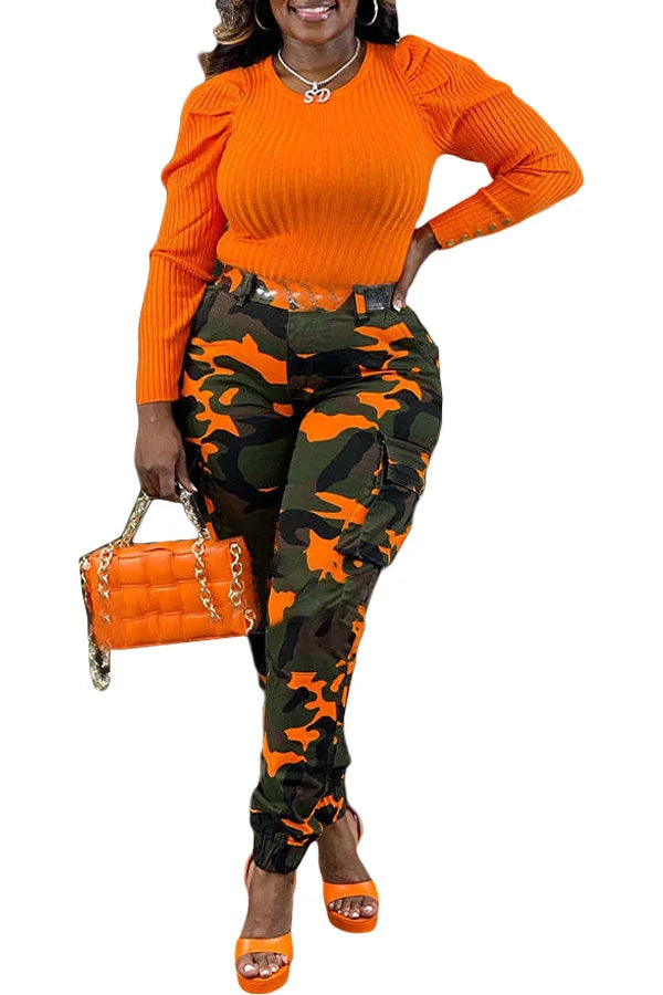 CM.YAYA Women’s Camouflage Printed Slim Cargo Pants 2024 Spring/Summer Pocket Jogger Street Fashion Safari Trousers