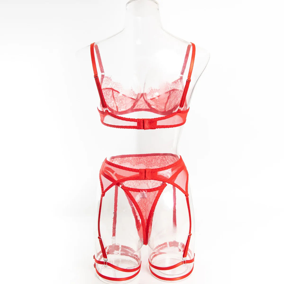 Ellolace Fancy Lingeries Sexy Hot Elegant Bra 3PC Set with Leg Circles Sissy Solid Color Intimate Eyelash Lace Patchwork Costume
