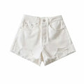 High Waist Tassel Frayed Distressed Denim Shorts Women's Fashion Summer  Slimming Effect Straight Leg Short Pants