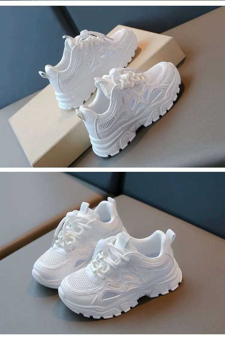 Children Mesh Casual Shoes Girls Summer White Chunky Dad Sneakers Kids Toddler Lightweight Non Slip Summer Comfort Shoes