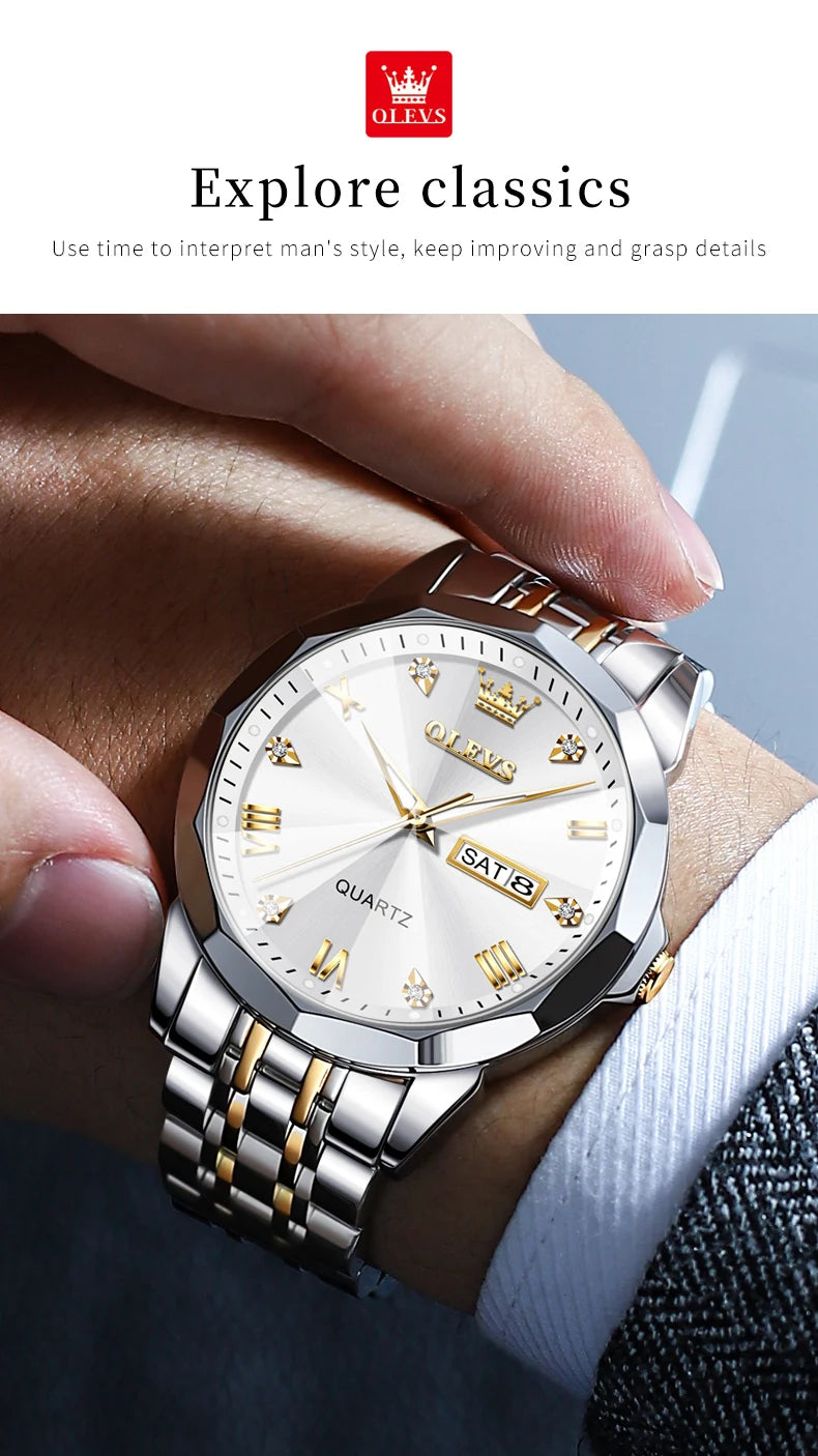 OLEVS 9931 Watch For Men Women Roman Scale Quartz Couple Watch Rhombus Mirror Auto Date Wristwatch Luxury Waterproof Hand Clock