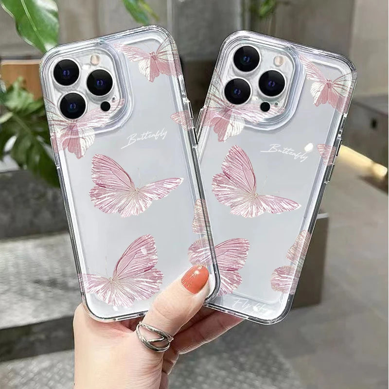 Butterfly Pattern Phone Case For iPhone 17 Cases iPhone 16 Pro Max 15 Plus 14 13 12 11 7 8 17E 16E XS XR X Transparent TPU Cover