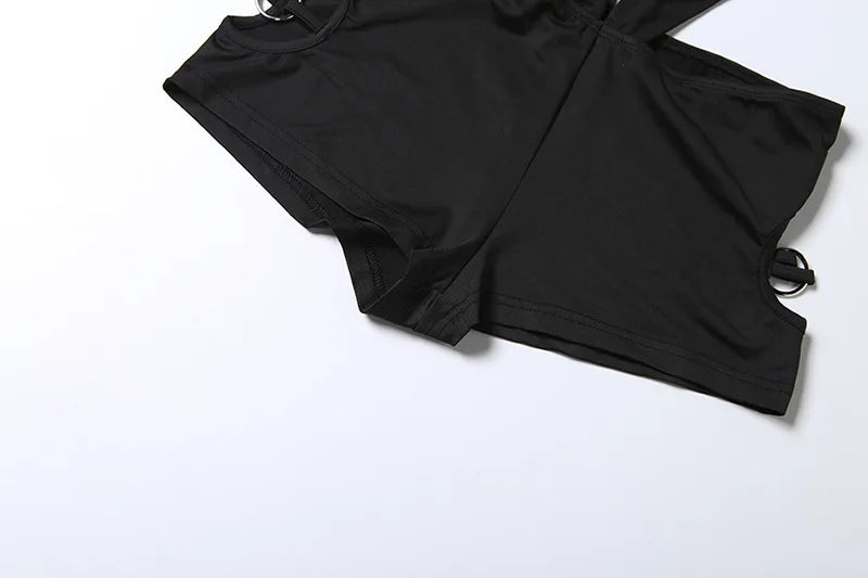 HLJ Sexy Deep V Neck Bodycon Romper for Women Black Halter Sleeveless Backless Shorts Jumpsuit Female Club Party Streetwear New