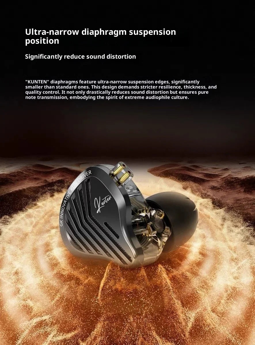 GK KUNTEN Dynamic Drive Headphones HIFI Heavy Bass Earbuds Sports Metal Headphones Detachable Eeadphones 2PIN KZ Zenith ED Gift