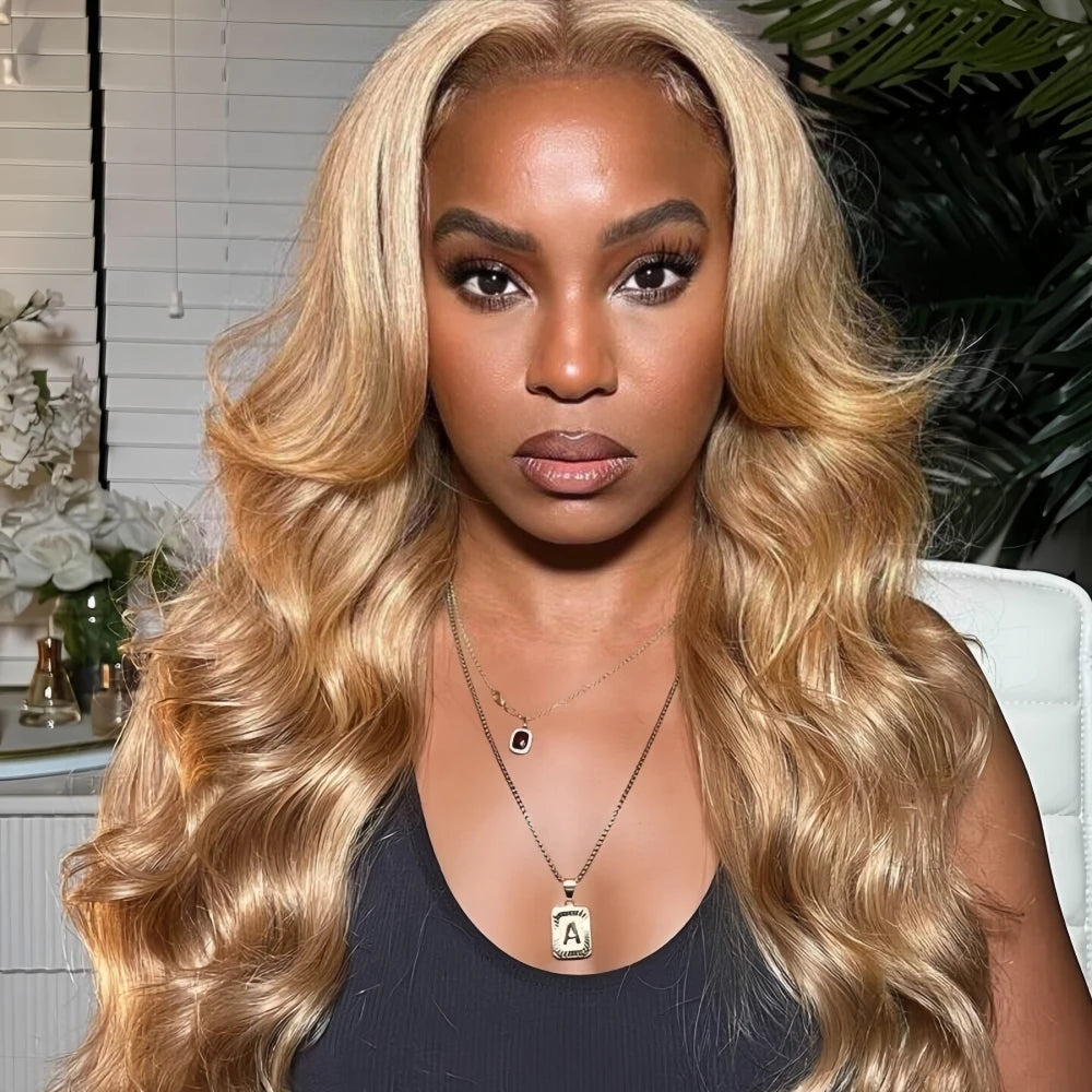 Reusable Knotless #27 Honey Blonde Highlight Crochet Bulk Human Hair For Boho Braids Body Wave Bundles Human Hair With Closure