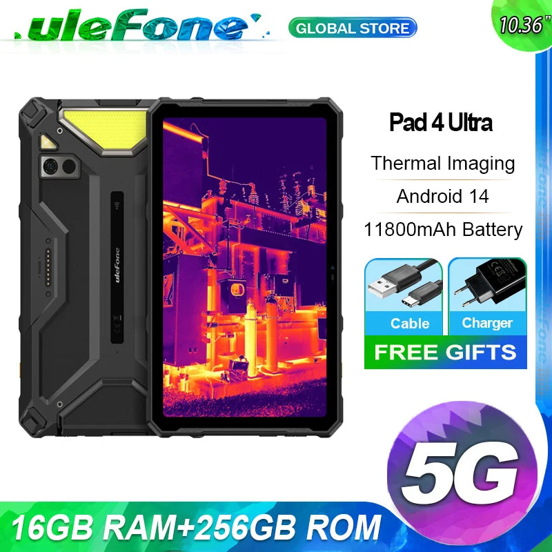 Ulefone Armor Pad 4 Ultra (T ) 16GB(8+8) 256GB 5G Rugged Tablet 11800mAh 10.36 Inch Android 14 50MP LED Light Tablets PC Global