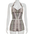Sexy 2 Piece Short Sets Women Animal Print Summer Club Party Outfit Halter Backless Crop Top Shorts Two Piece Matching Set Gift