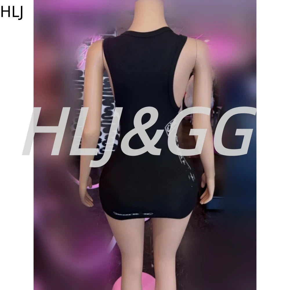 HLJ Summer New Letter Print Ribber Bodycon Mini Dresses Women Round Neck Sleeveless Slim Vestidos Fashion Y2K Streetwear BR 2026