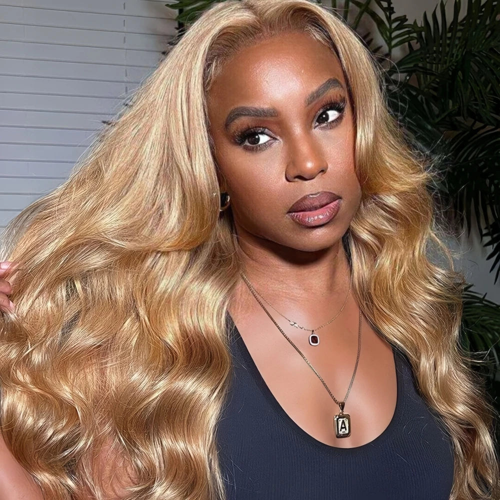 Reusable Knotless #27 Honey Blonde Highlight Crochet Bulk Human Hair For Boho Braids Body Wave Bundles Human Hair With Closure