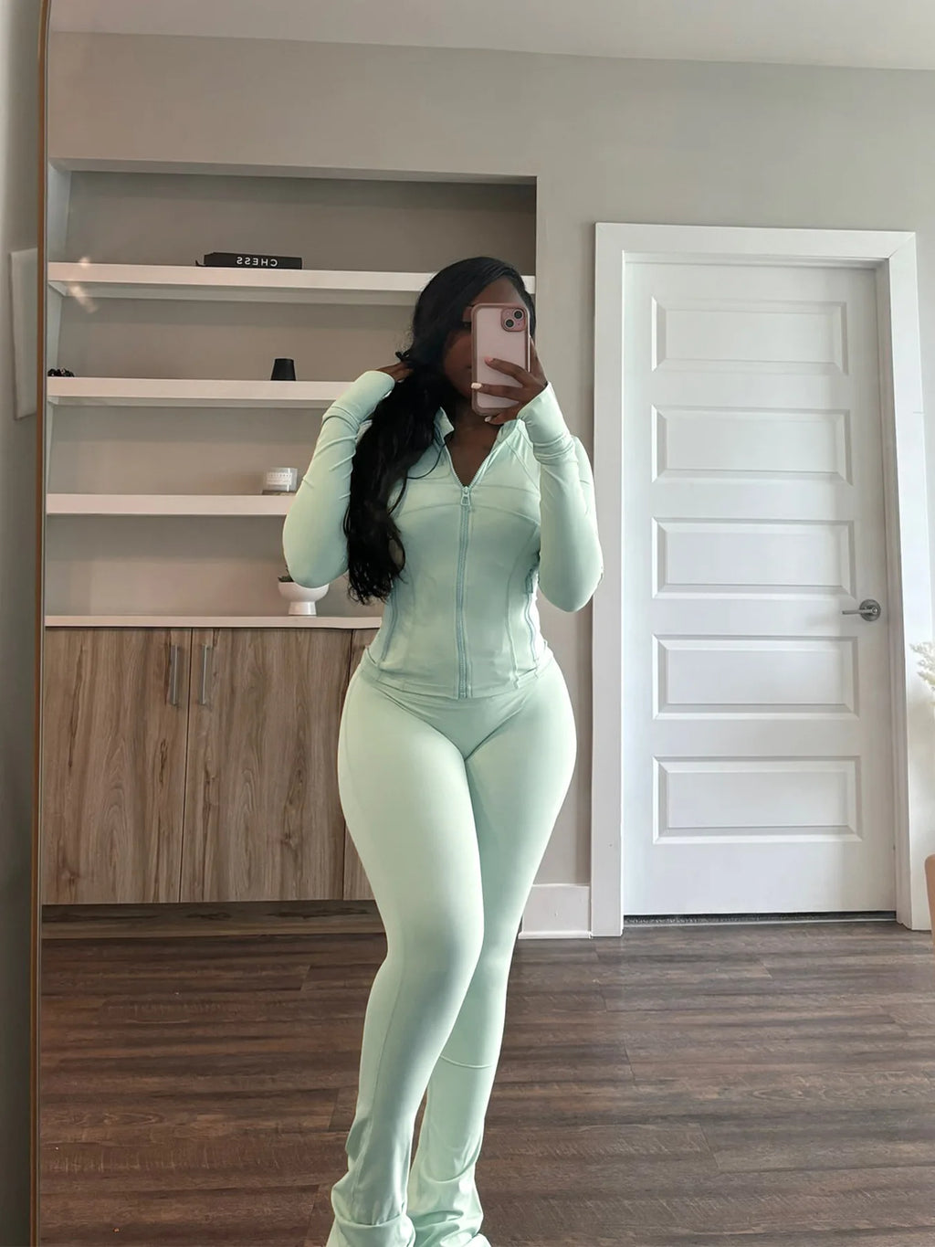 Women 2 Two Piece Outfits Casual Sports Workout Sets Bodycon Tracksuit Long Sleeve Zip Up Jacket Jogger Matching Sweat Pants Set