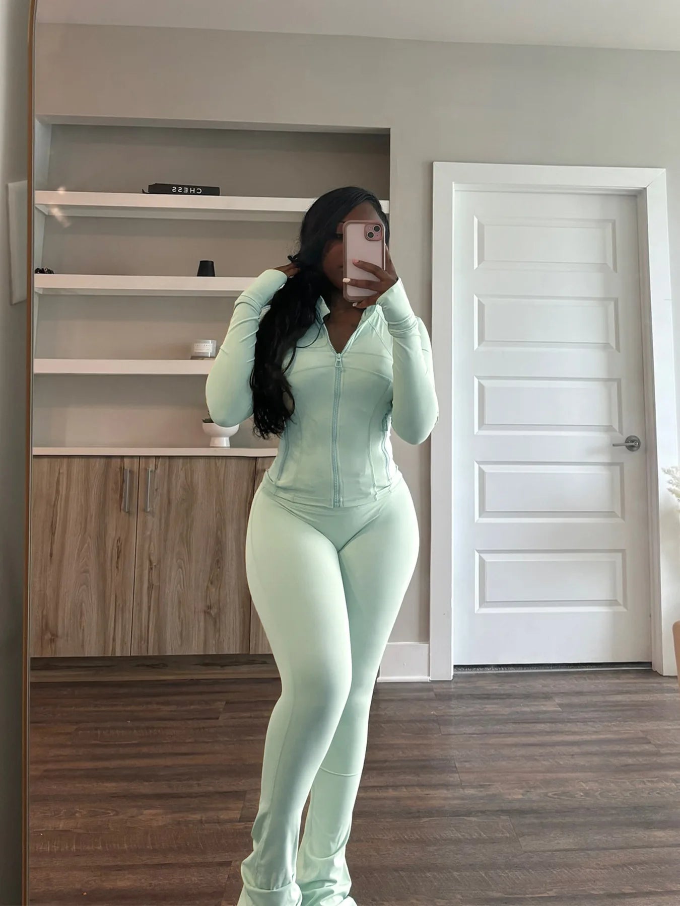 Women 2 Two Piece Outfits Casual Sports Workout Sets Bodycon Tracksuit Long Sleeve Zip Up Jacket Jogger Matching Sweat Pants Set