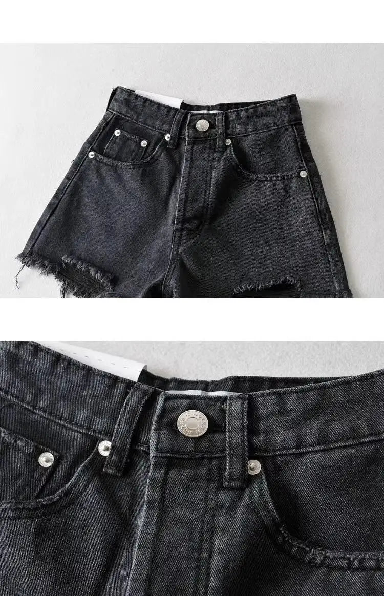 American Retro Washed and Old Rough Edge Torn Denim Shorts Sexy Hot Girl Style Denim Hot Pants Women