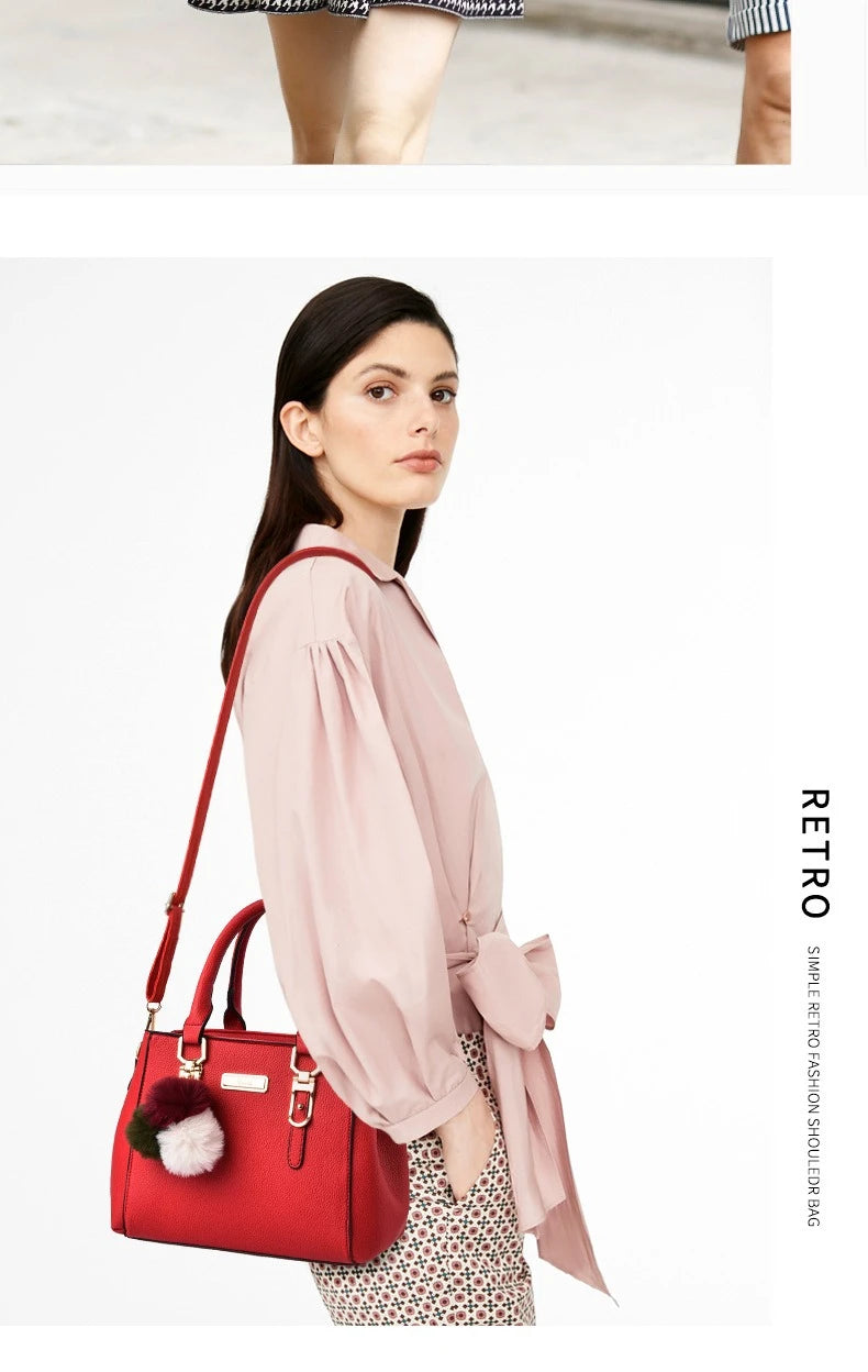 PU Leather Ladies HandBags Women Vintage Purse Plush Tassel Messenger Bags Tote Boston Shoulder Crossbody Bag