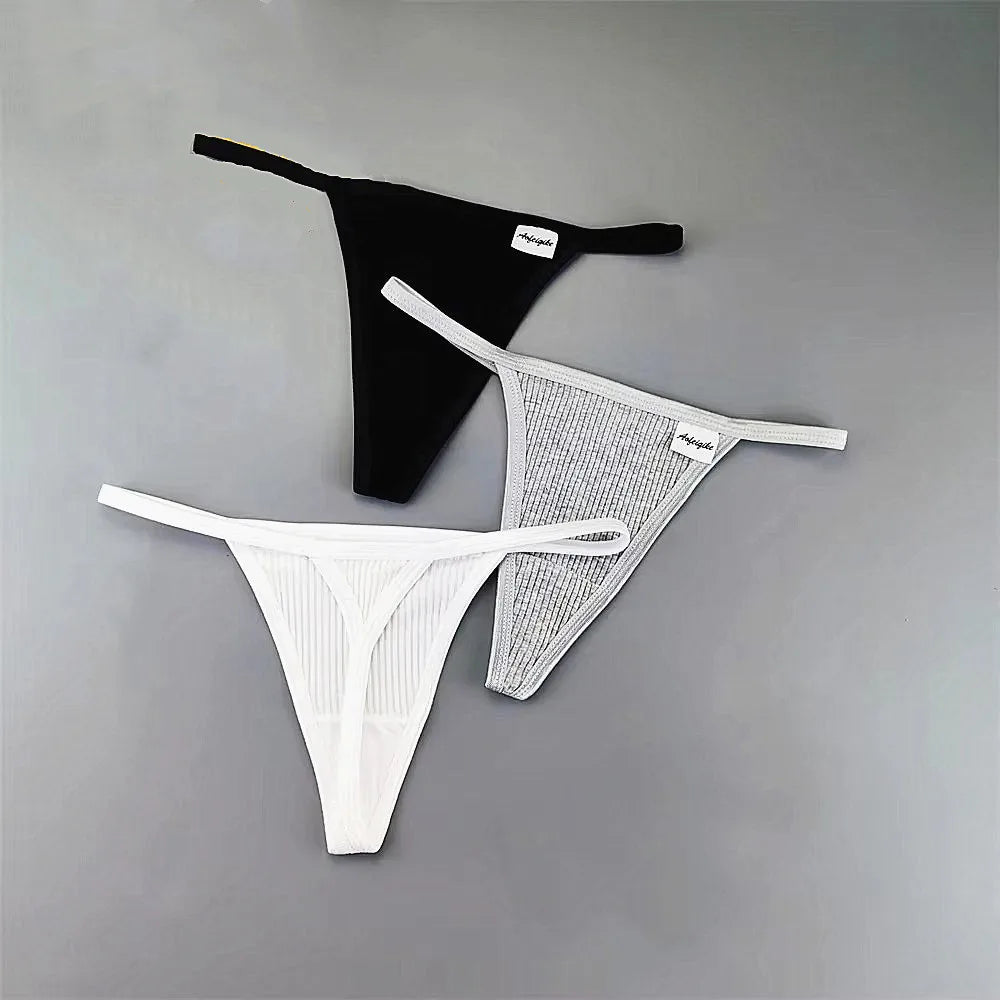 3PCS Strappy Cotton T Back Women Plus Size Thongs Sexy Lingerie S M L XL Ladies G-strings Low Waist Bikini Brief Underwear