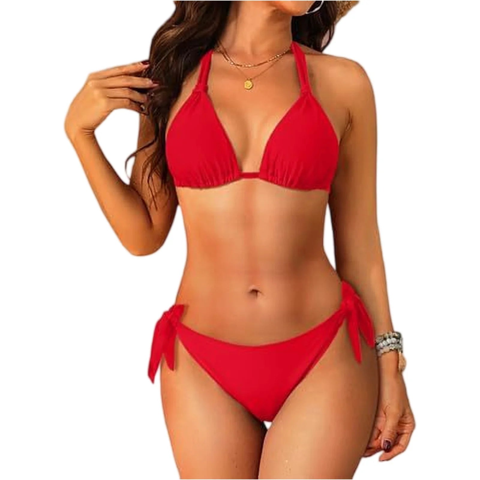 2026 Sexy Halter Low Waist Bikini Set Women's Triangle Thong Swimsuit Knot On The Edge Swimwear Bathing Suit Brazilian Biquinis